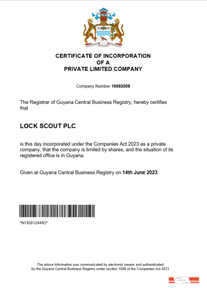 Guyana certificate of registration Word and PDF template